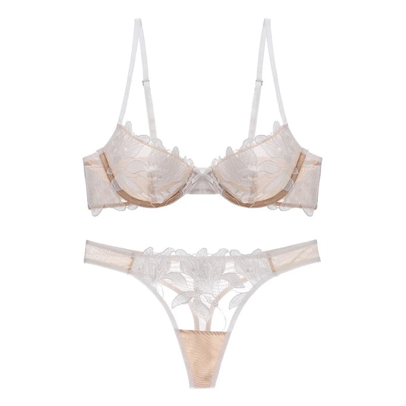 Fancy Underwear Lace Women's Bra and Panty Set Floral Embroidery Brief Sets Sexy Thin Bralette Female Erotica Intimates Lingerie
