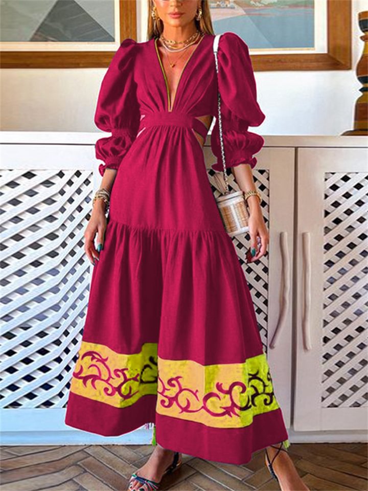 Fashion Style V-neck Big Hem Dress | EGEMISS