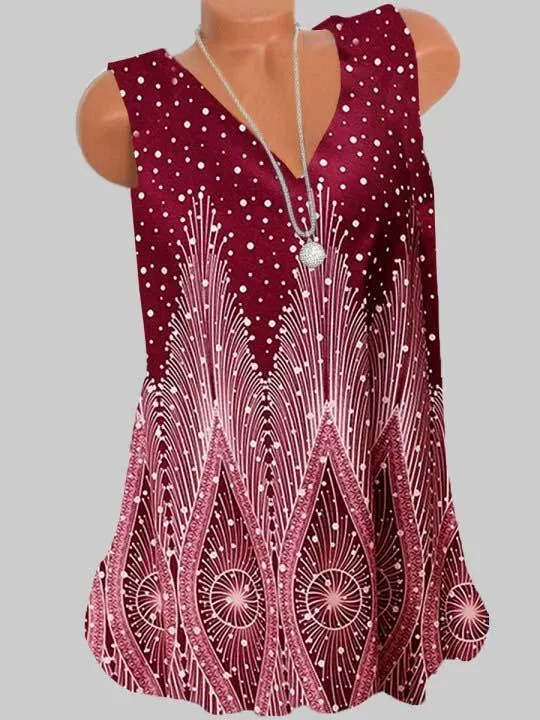 Women Sleeveless V-neck Printed Top Vest