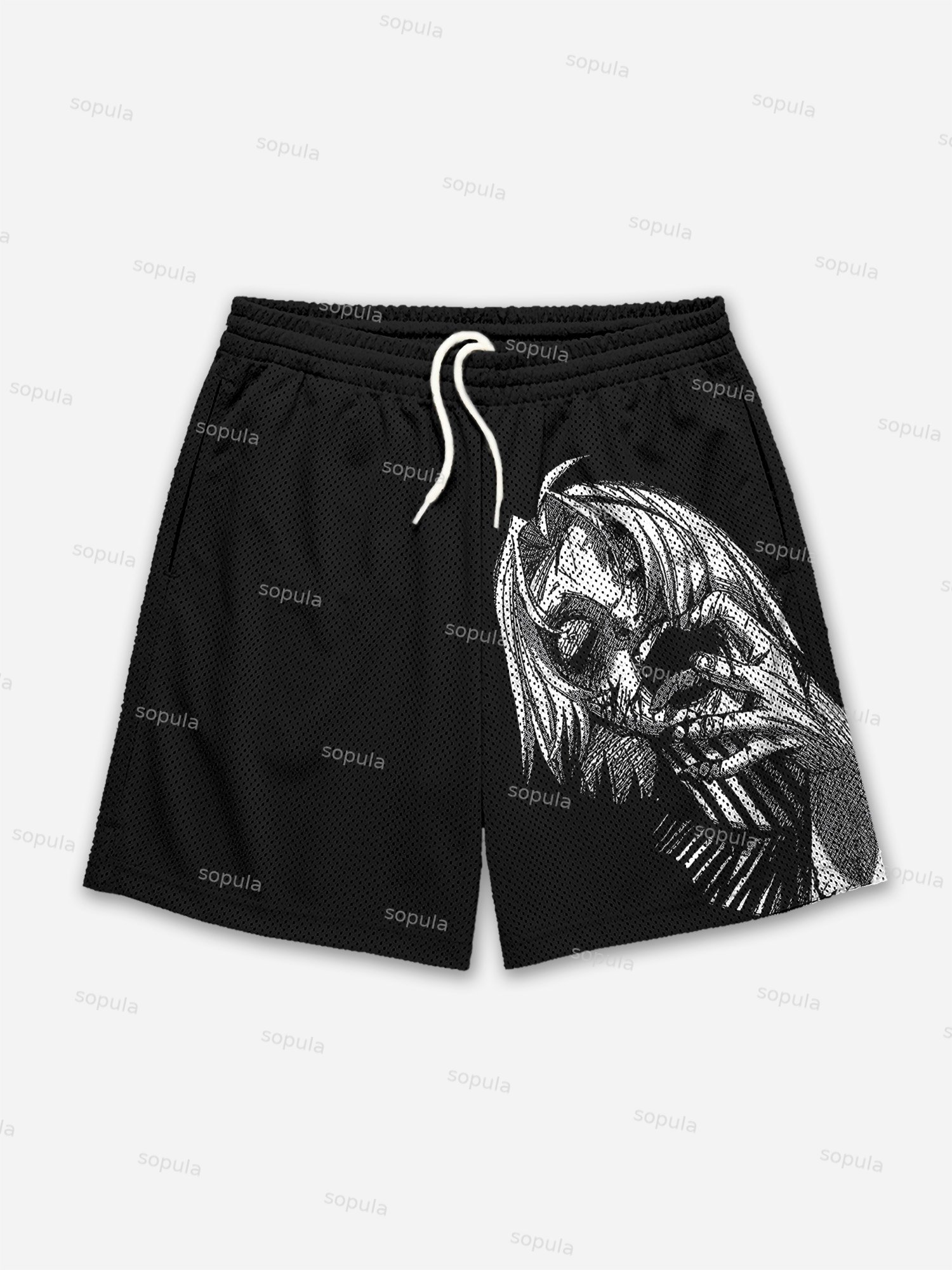 Horror Cannibal Print Vintage Mesh Shorts - Sopula｜Premium Graphic Tees & Graphic Clothing