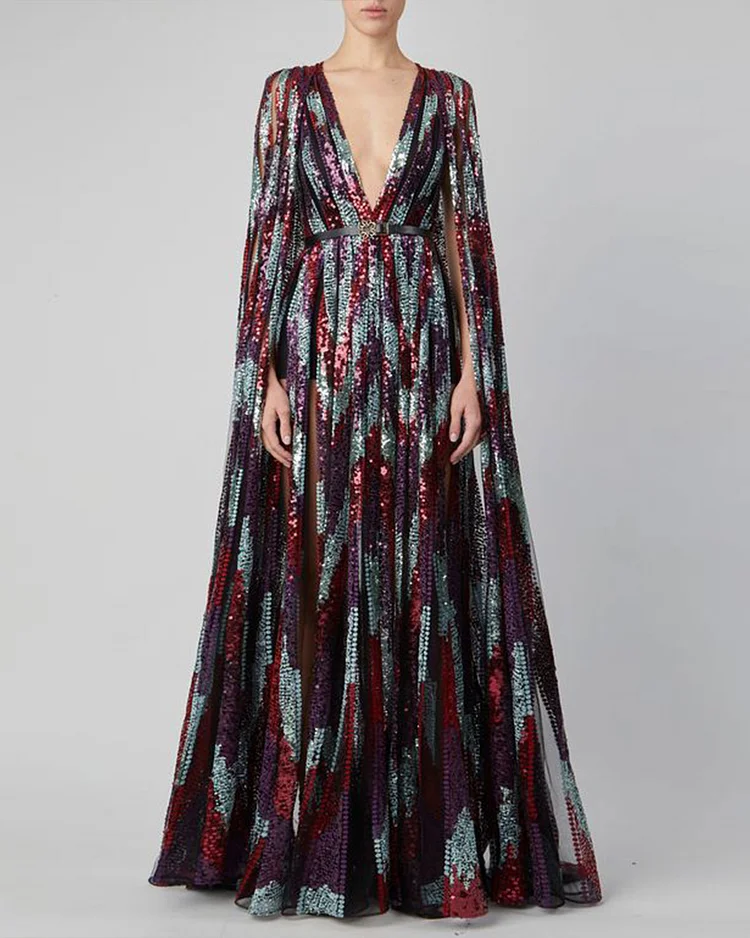 Belted Sequin Gown