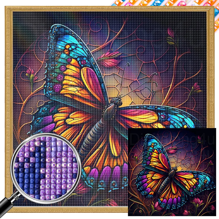 Flower Butterfly - Full Square(Partial AB Drill) - Diamond Painting(35*35cm)