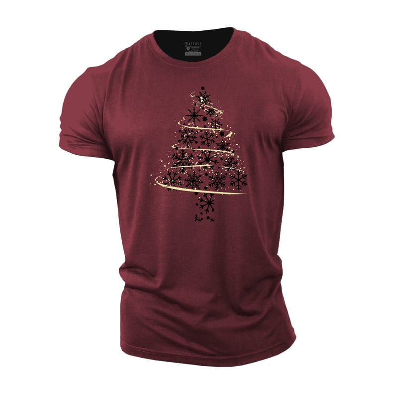 Cotton Snowflake Christmas Tree Men's T-shirts tacday