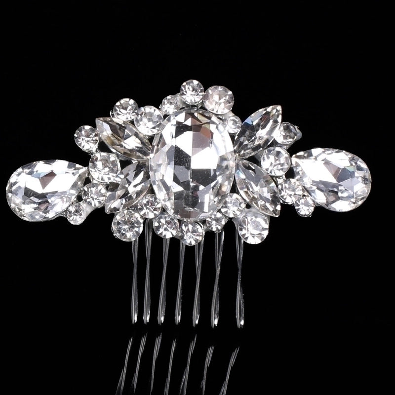 Bridal Crown Flower Alloy Plating Hollow Out Inlay Rhinestones Pearl Insert Comb 1 Piece
