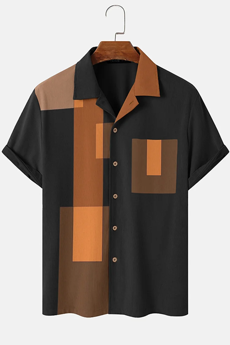 Men's Geometric Splicing Casual Short Sleeve Shirt