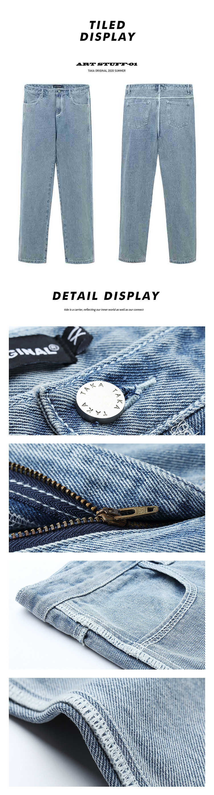Light wash loose straight cut jeans featuring a mid rise, a button and zip fly, belt loops, and a loose and straight fit.