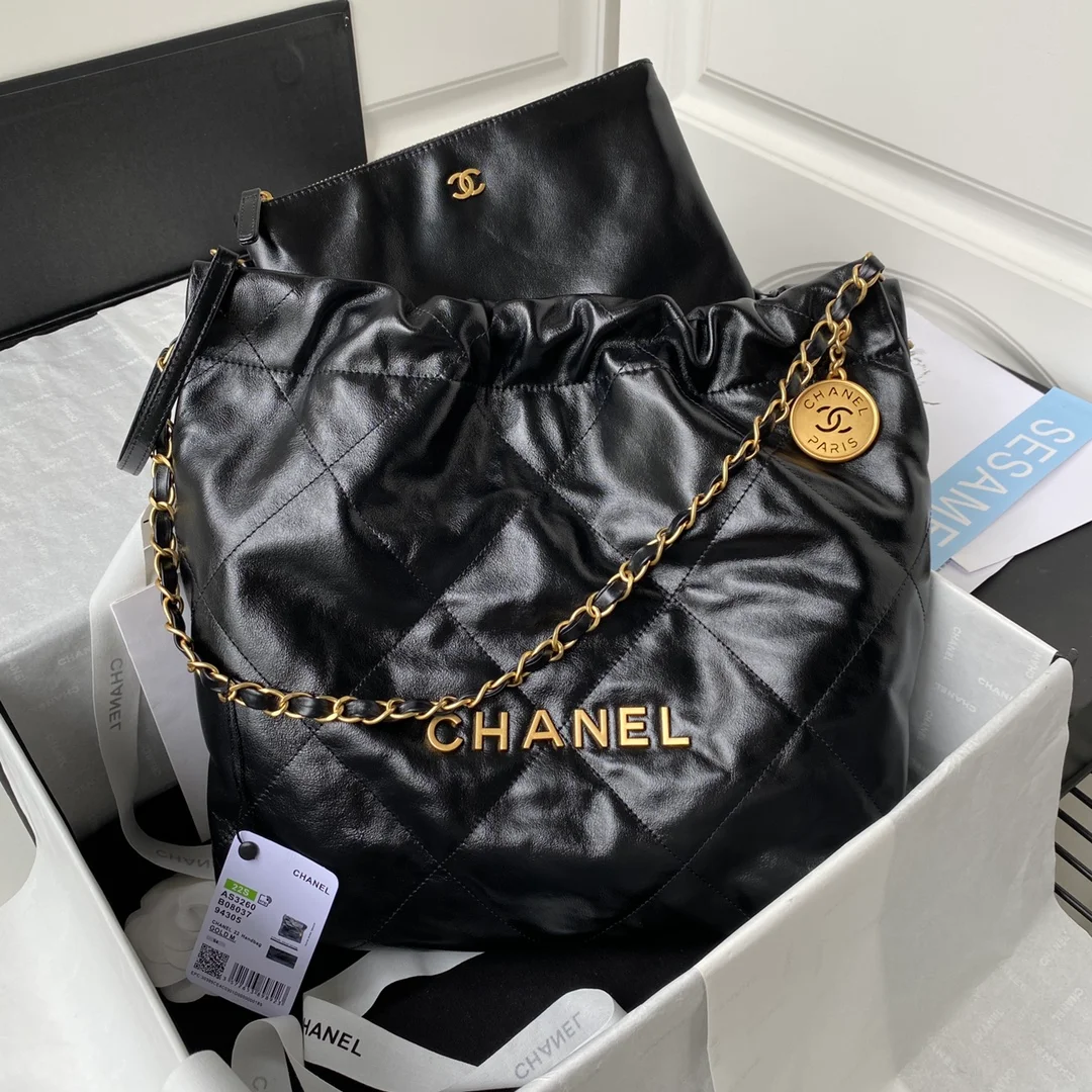 Chanel 22手袋正品尾皮 黑色中號42cm