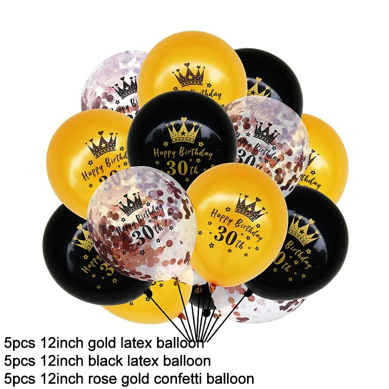 15Pcs Black Gold Latex Balloons 18 30 40 50 Happy Birthday Party Confetti Balloons Adult Birthday Ballons Decorations Supplies