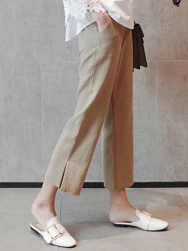 Linen Chic Plus Size Loose Casual Split-Side Ninth Pants