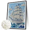 Diamond Painting-DIY Special Shaped Drill Pearl Painting Blue Sailboat(35x45cm)