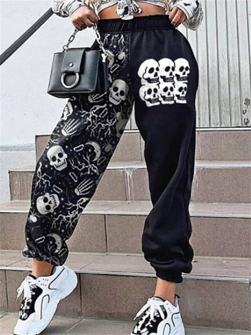Punk Skull Print Women's Jogger Pants