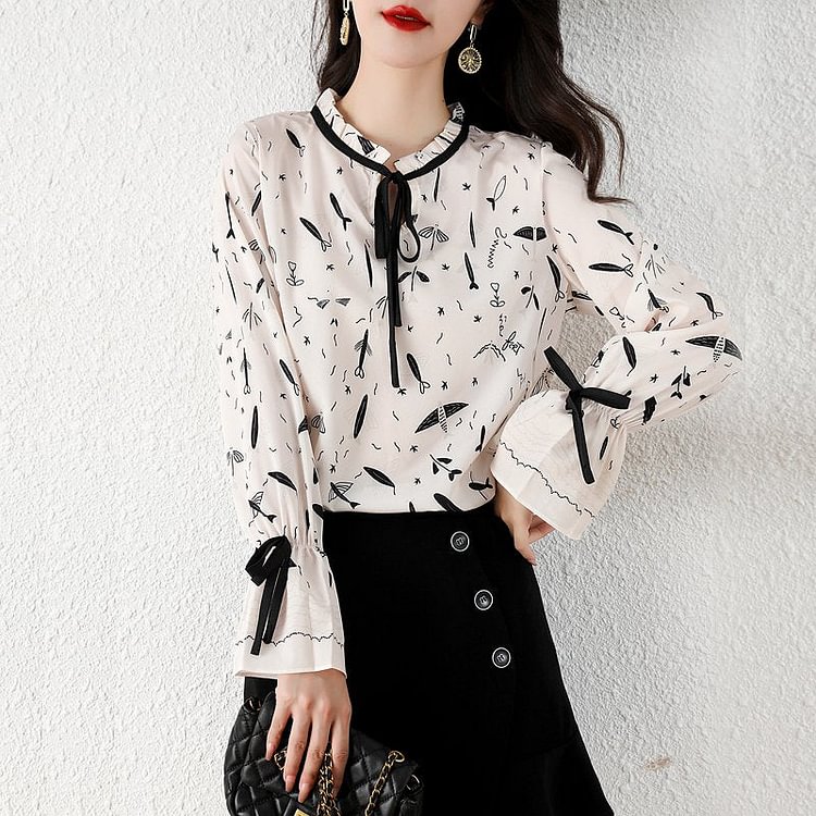 Flower Long Sleeve Floral Printed Shift Shirts & Tops