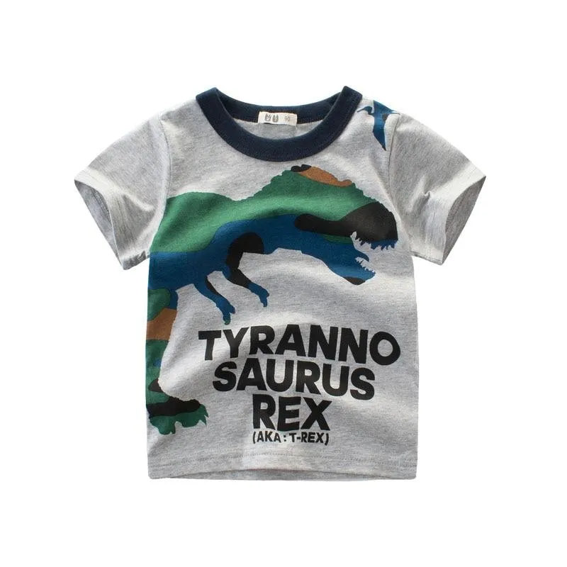 Summer Kids Boys Short Sleeve T-shirts Tops Clothes 2-8Y Baby Boy Excavator Print Tees Children Clothing Kid Cotton Outfit