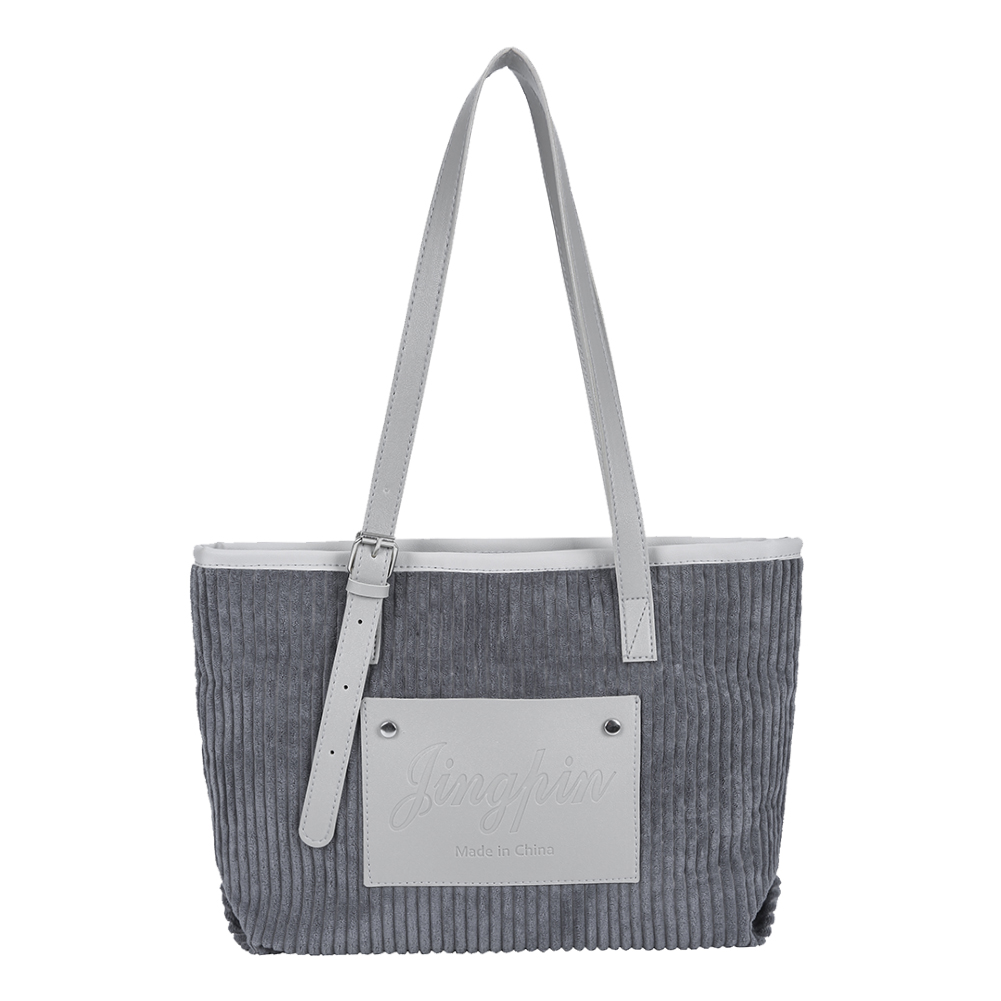 

Autumn Corduroy Shoulder Bag Portable Women Big Capacity Handbag (Grey), 501 Original