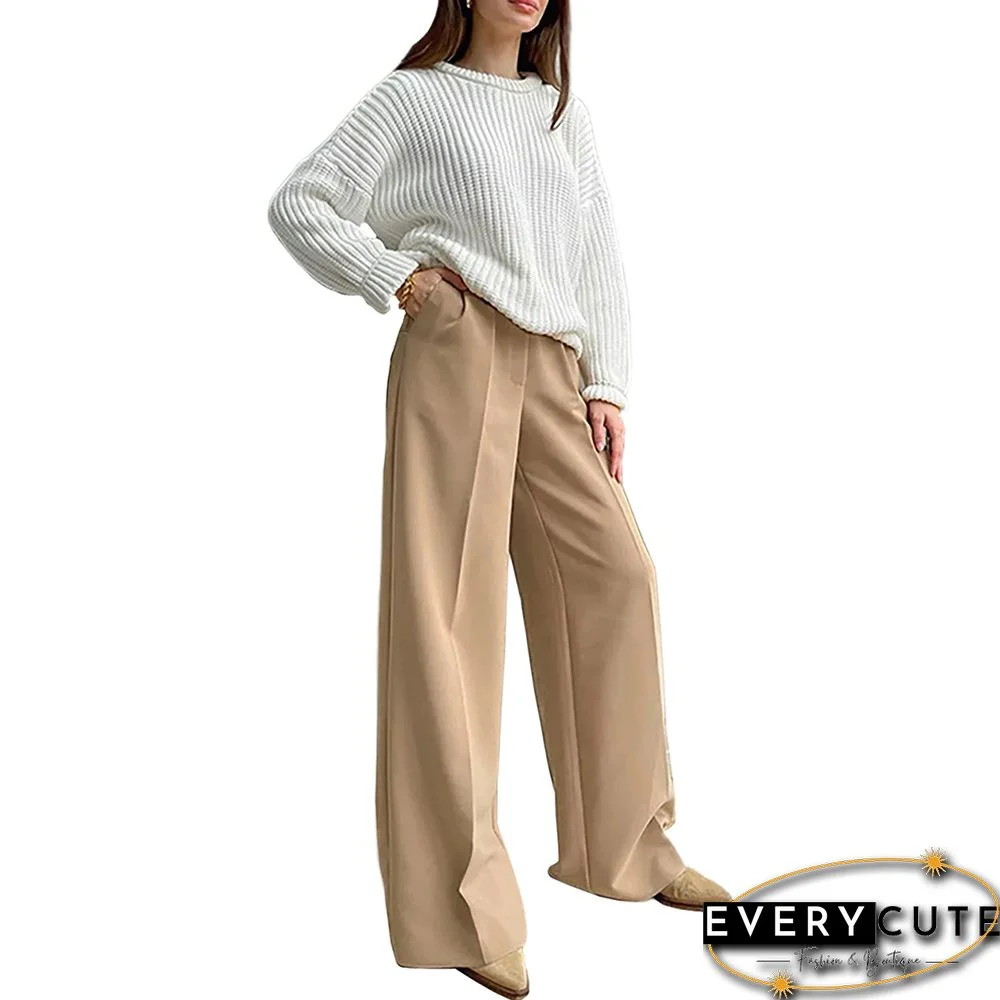 Khaki High Waisted Draped Wide Leg Pants