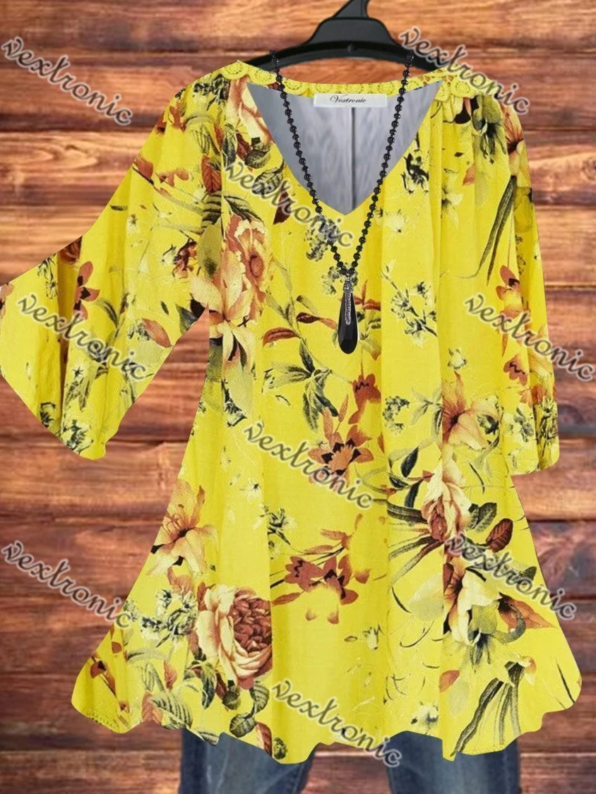 Women Half Sleeve V-neck Solid Color Dress