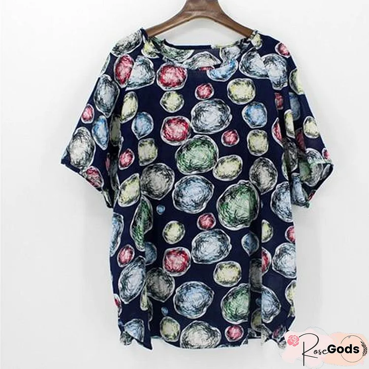 Plus Size Women Batwing Casual Tops Tees Floral Print Cotton Linen Blouses