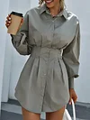 Stylish Solid Color Lapel Long Sleeves Mini Dress