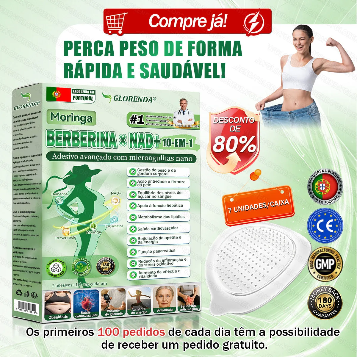 👑Official Store |💌 GLORENDA® Moringa · Berberina × NAD+ Advanced Sticker Nano Microneedle 10 in 1 (Just once a day, visible changes in 7 days) ✅ For obesity, sagging skin, diabetes, sleep apnea, joint problems and much more 👨‍⚕️