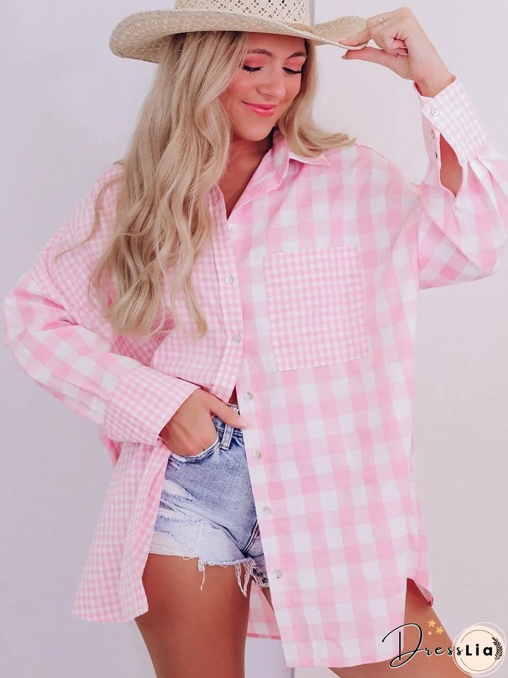 Casual Pink Gingham Top