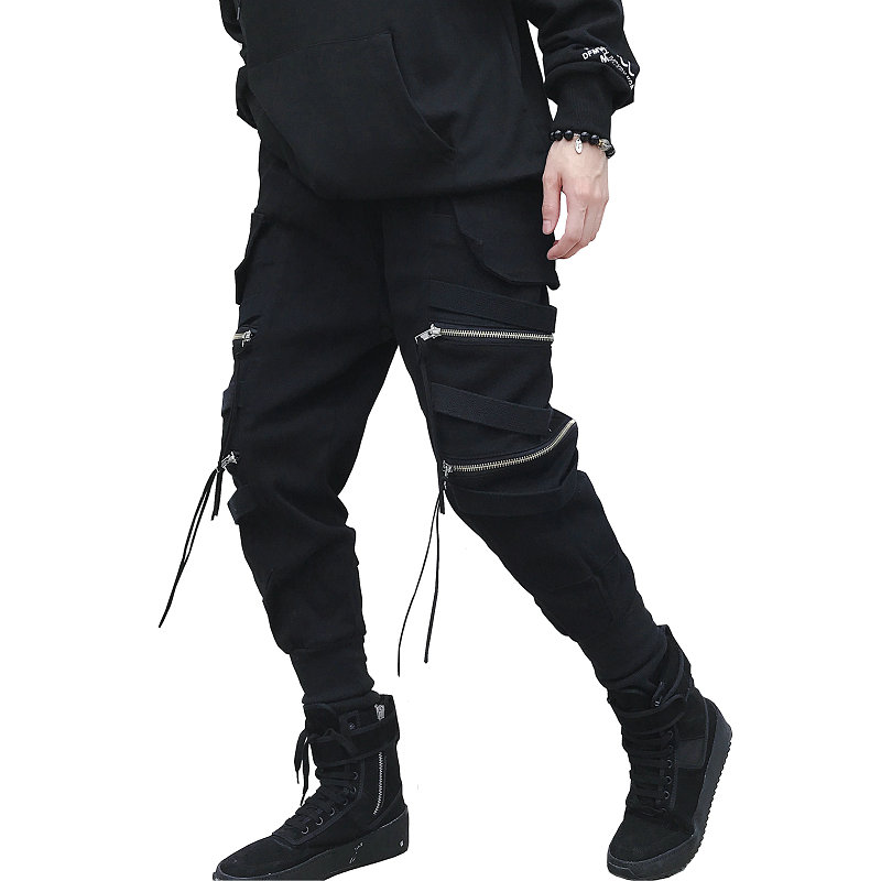 Men's Fashion Black Zipper Cotton Casual Street Harem Cargo Pants