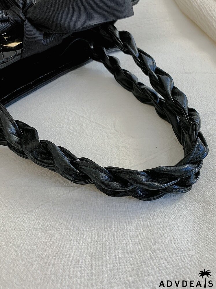 Bow Decor Croc Embossed Satchel Bag