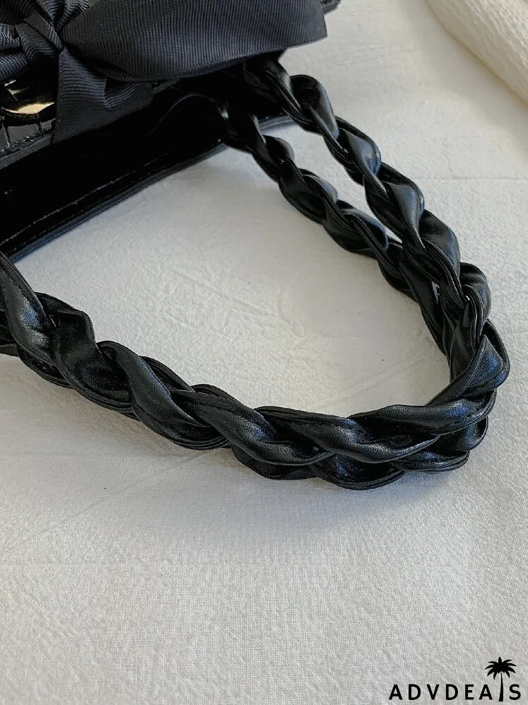 Bow Decor Croc Embossed Satchel Bag