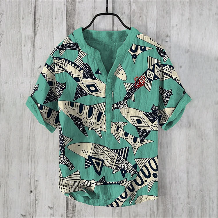Vintage Fish Japanese Art Linen Blend Shirt