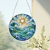 (Upgrade Size)DIY Diamond Painting Art Double Sided Effect Pendant Colorful Stained Glass Hanging Ornament Kit(Waves)