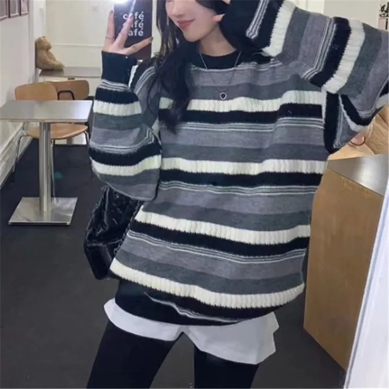 Churchf Churchf Striped Sweater Female Autumn Winter 2024 Autumn Winter New Loose Lazy Wind To Wear A Thick Knit Sweater
