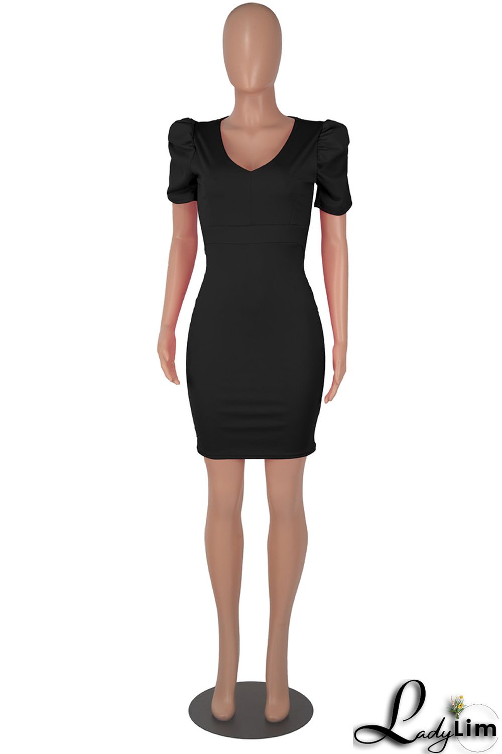 Black Fashion Casual Solid Basic V Neck Short Sleeve Dress Dresses