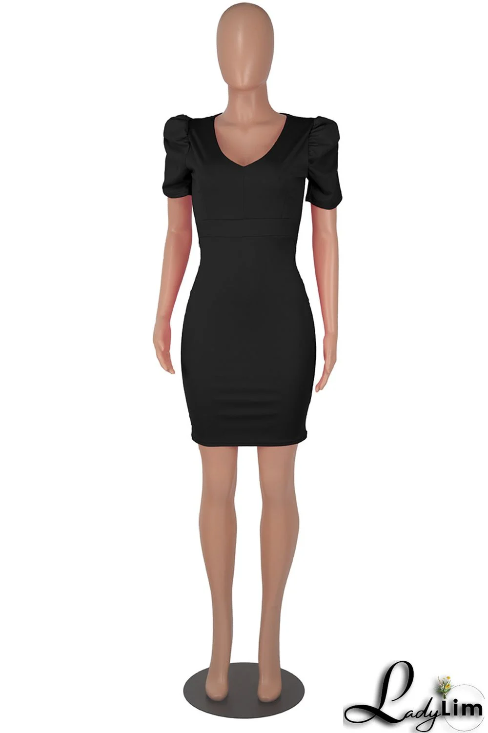 Black Fashion Casual Solid Basic V Neck Short Sleeve Dress Dresses