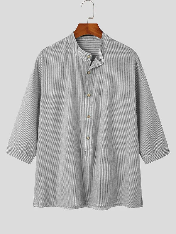 Aonga - Mens Cotton Linen Three-quarter Sleeves Shirts