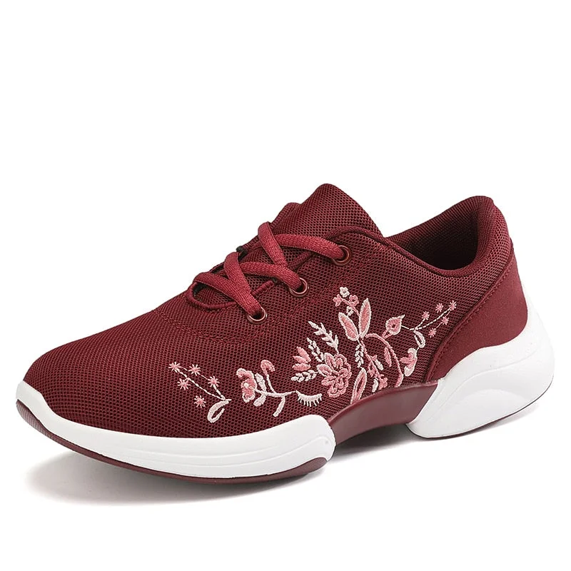 VEAMORS Women Walking Shoes Embroidery Mesh Breathable Ladies Platform Sneakers Female Sport Comfort  Casual Shoes