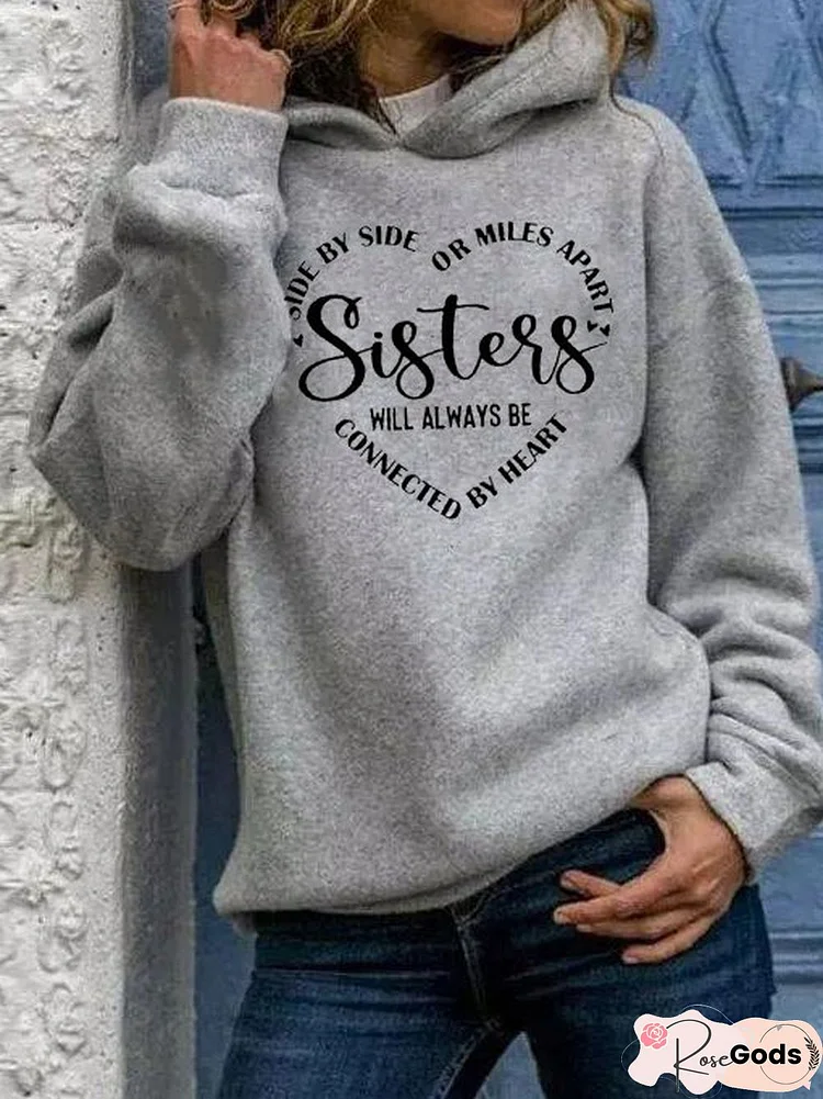 Women Casual Text Letters Autumn Hoodie Daily Loose Long Sleeve Cotton-Blend Regular Sweatshirts