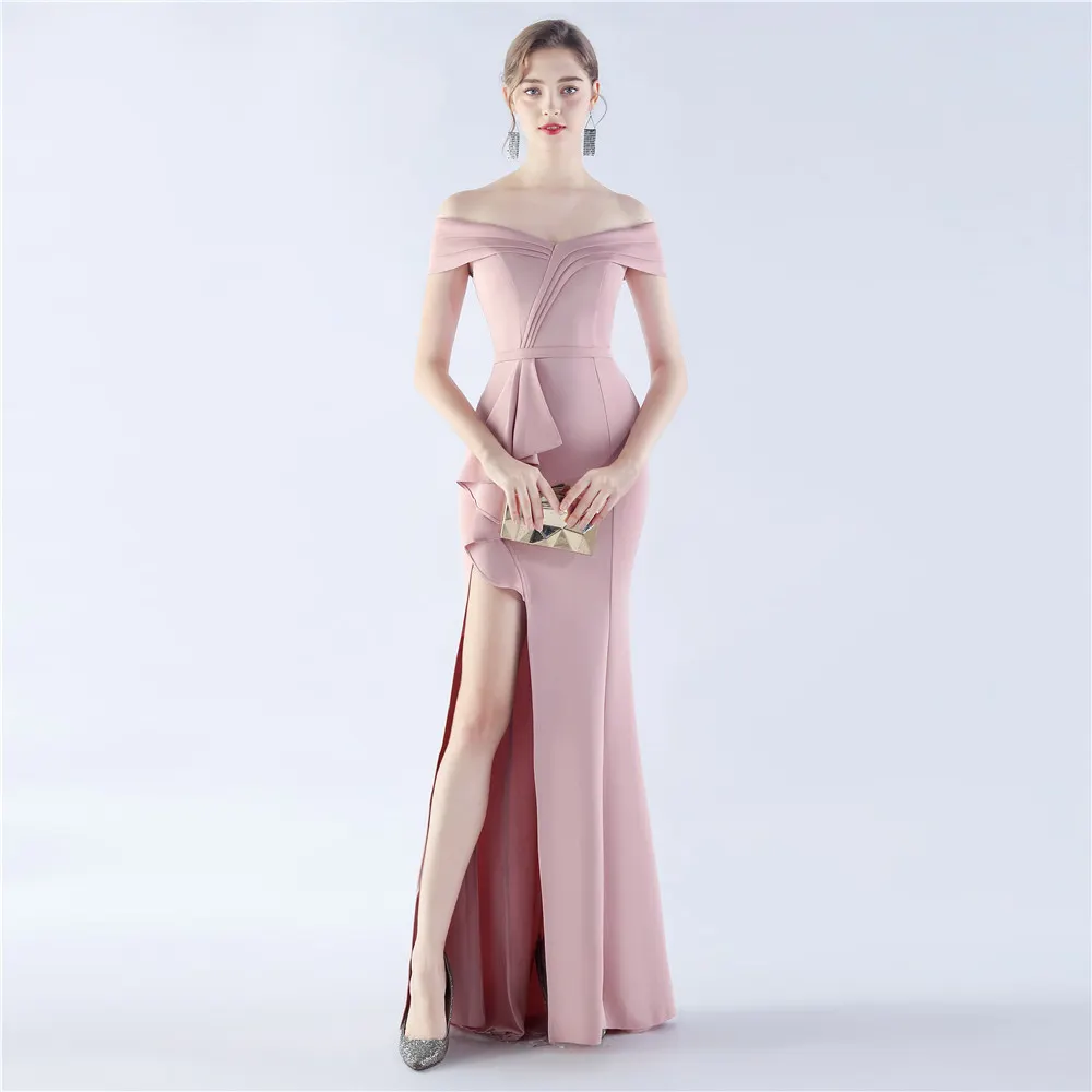 Classic Satin Off Shoulder Long Evening Dress - Elegant & Timeless - Ootddress