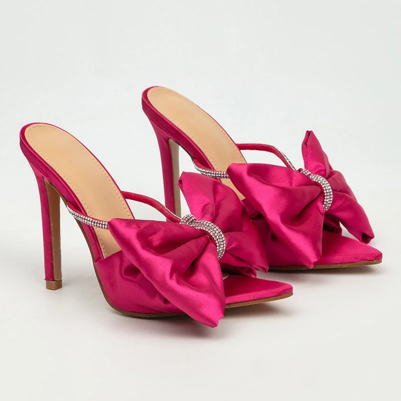  Bladauren Women Slippers Stain Butterfly-Knot Crystal Fashion Sandals Female Retro Pointed Toe Stiletto High Heels Sliddes