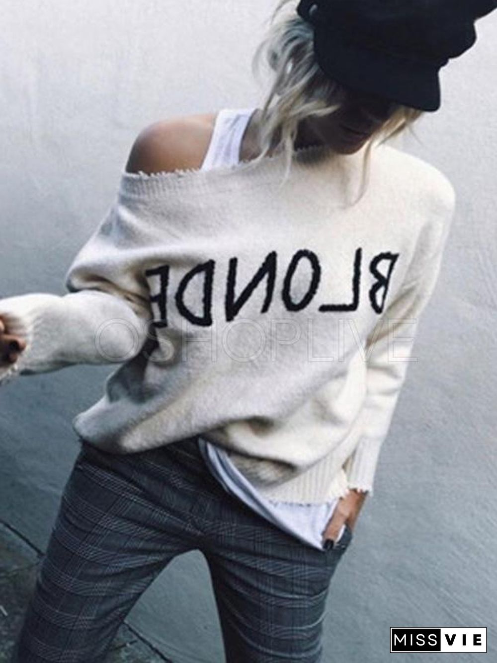 Hipster Letter Embroidered Crewneck Sweater