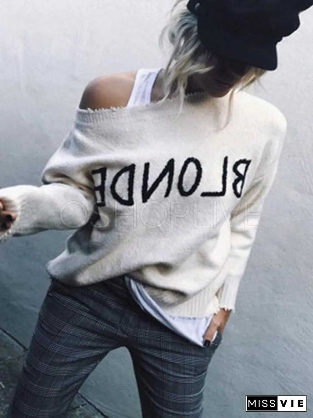 Hipster Letter Embroidered Crewneck Sweater
