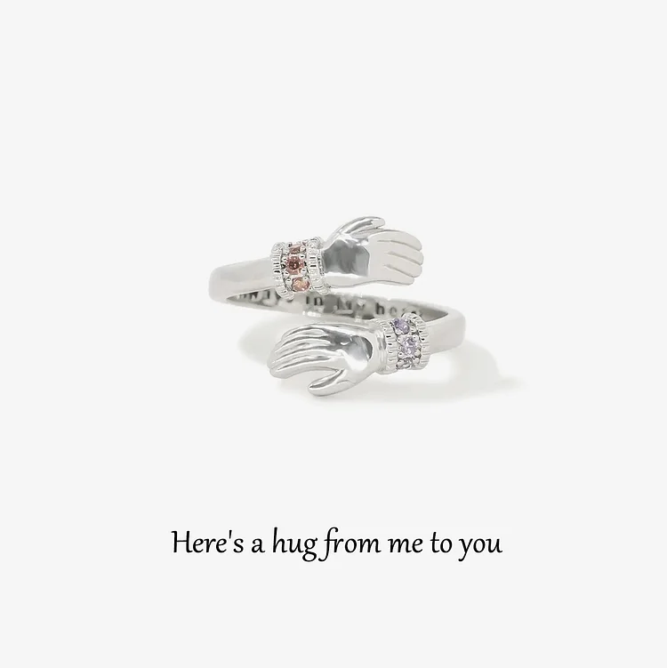 For Love - Customized Double Birthstones Loving Hug Warmth Open Ring