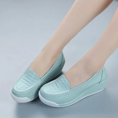 GKTINOO New Women's Genuine Leather Sneakers Platform Shoes Wedges White Lady Casual Shoes Swing mother Shoes Size 34-40
