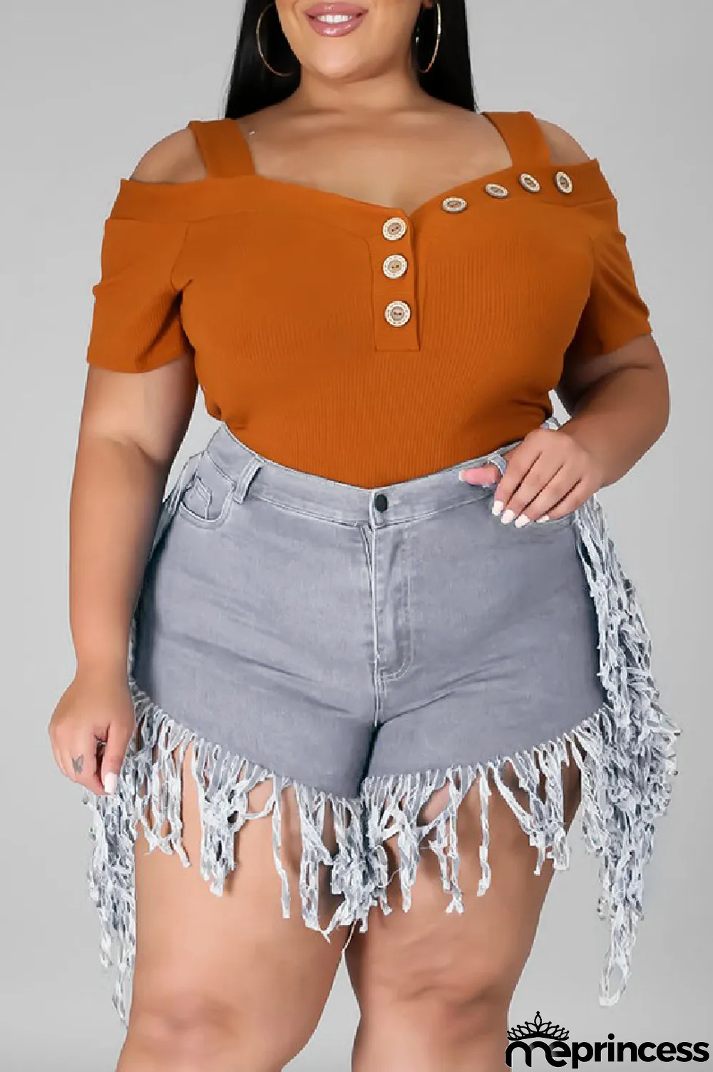 Yellow Fashion Casual Solid Tassel Plus Size Jeans