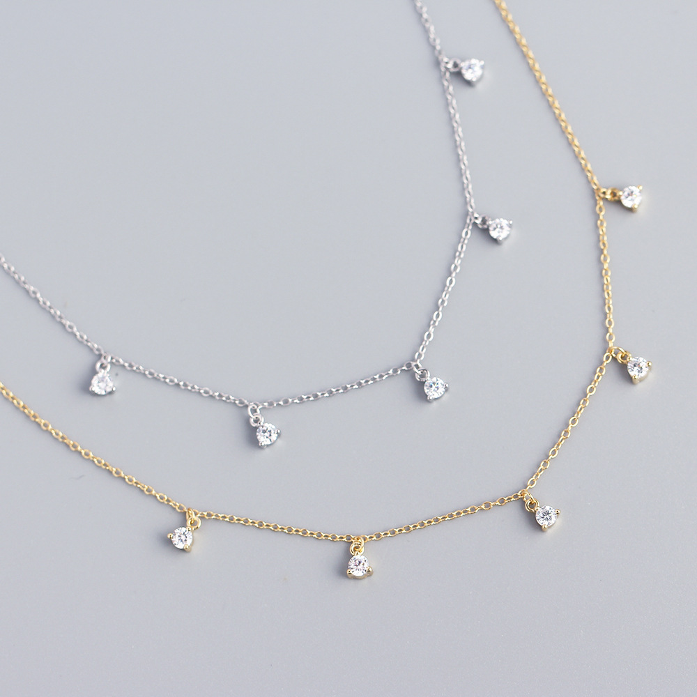 925 Sterling Silver Round Geometric Silver Gem Inlay Necklaces