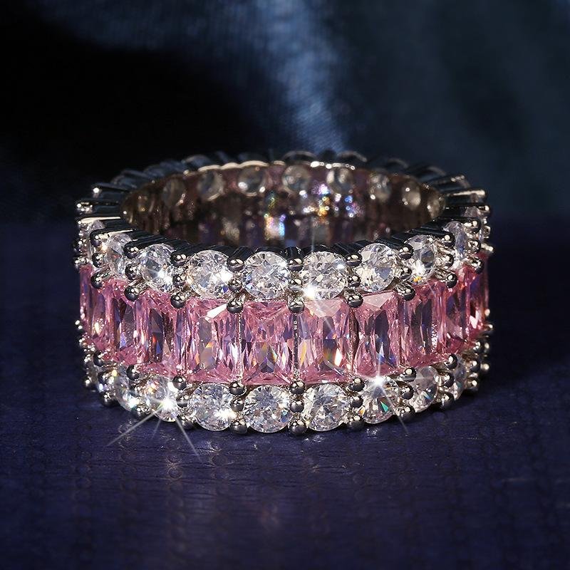 Big Bling Pink Zircon Band Ring-VESSFUL