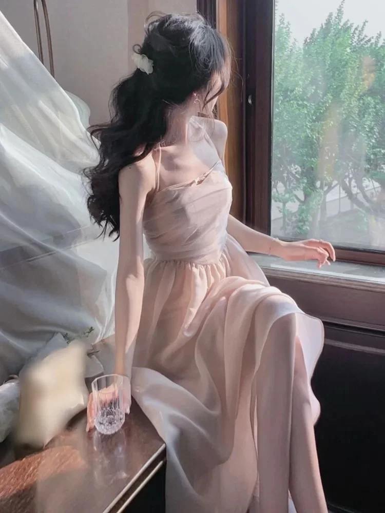 Nigikala Fashion Halter Fairy Graduation Dresses Summer Woman Korean Solid A-Line Birthday Evering Party Vestidos Female Clothes