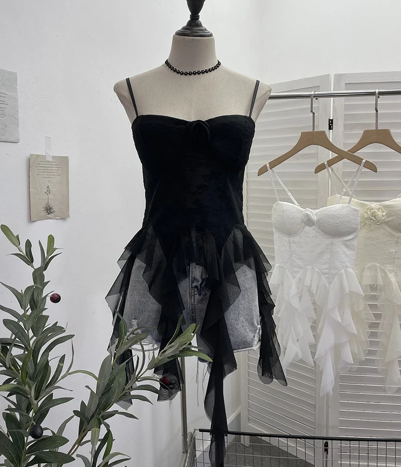 Uveng Sleeveless Vest Women With Chest Pads With Tectoral Lace Slings Irregular Ribbon Short Coat 1106