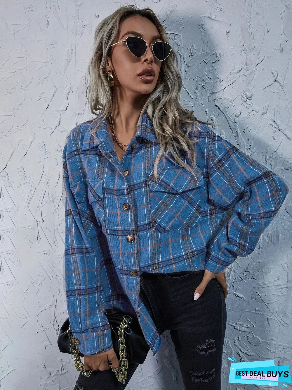 Fashion Plaid Print Button Coat Women