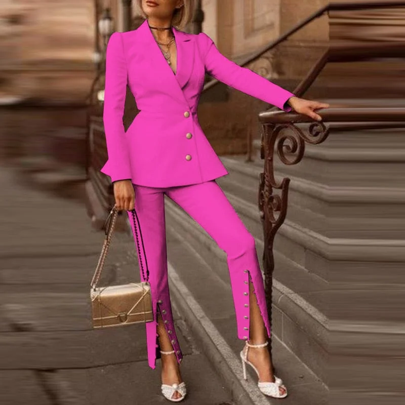 Pants Sets VONDA 2022 New Women Sexy Lapel Collar Button Up Suit High Waist Zipper Trousers With Elegant Office Pants Oversized