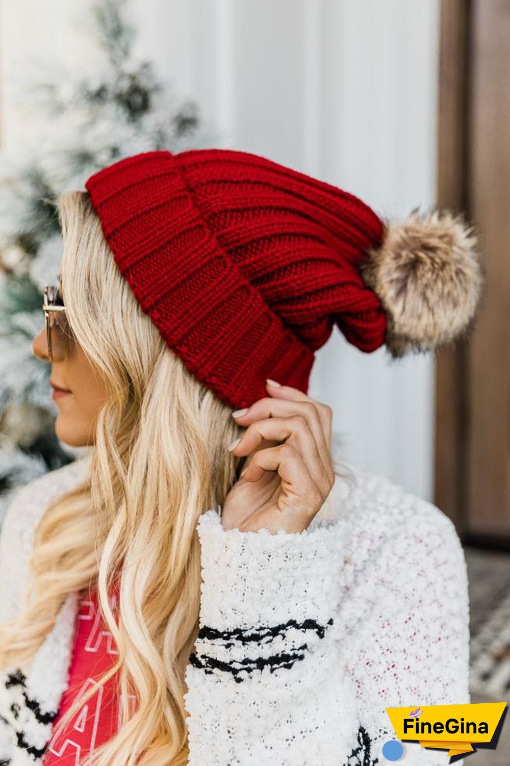 Chunky Knit Pom Pom Beanie Hat