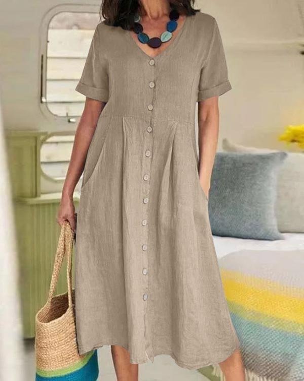 Solid Loose Linen Dress